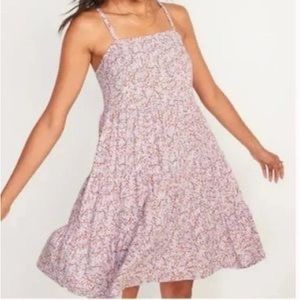 Purple floral dress with pockets.